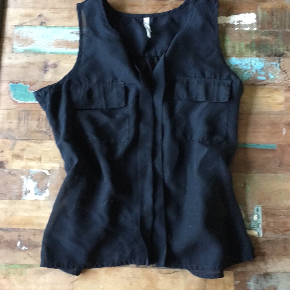Sheer Black Tank Top with double pockets